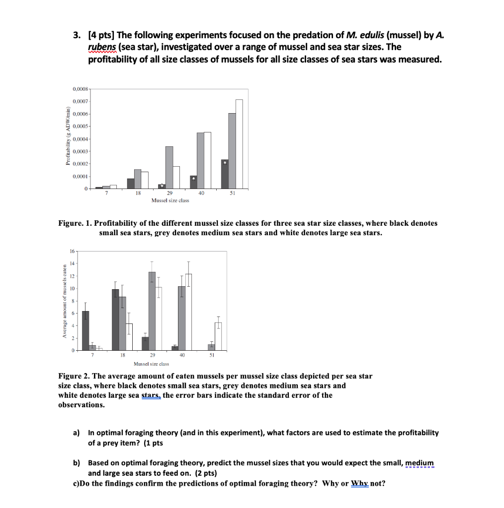 3 4 Pts The Following Experiments Focused On The Predation Of M Edulis Mussel By A Rubens Sea Star Investigate 1