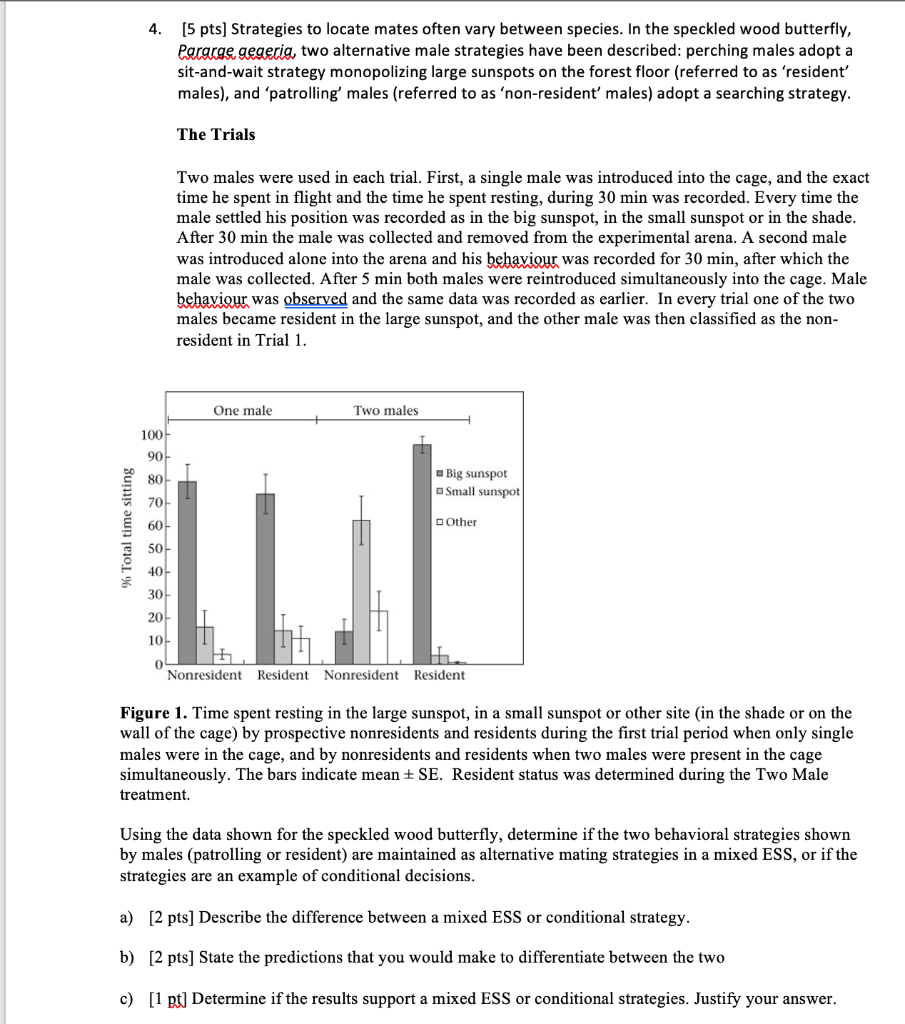 4 5 Pts Strategies To Locate Mates Often Vary Between Species In The Speckled Wood Butterfly Pararge Gegeria Two A 1