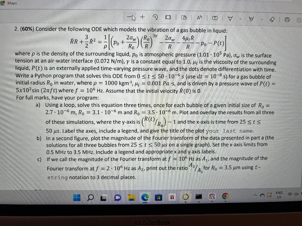 Maps Ud An D V 2ow Rr X En 03 2 60 Consider The Following Ode Which Models The Vibration Of A Gas Bub 1