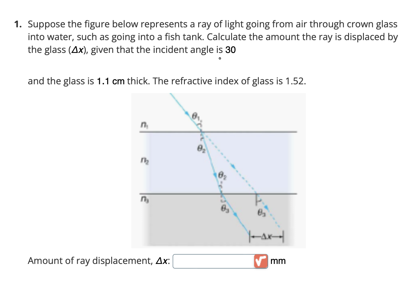 1 Suppose The Figure Below Represents A Ray Of Light Going From Air Through Crown Glass Into Water Such As Going Into 1