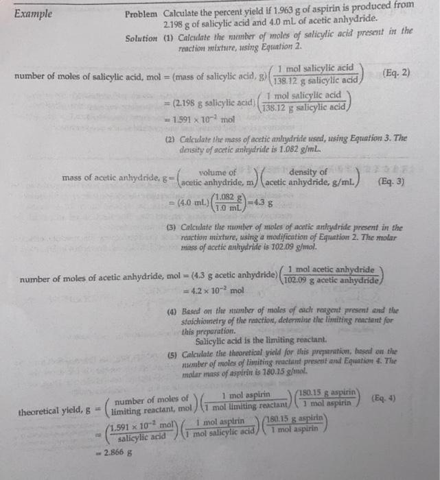 Calculate The Number Of Moles Of Acetic Anhydride Present In The Reaction Mixture Using A Modification Of Equation 2 B 3