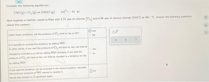 Consider The Following Equilibrium 2no C1 2 Noc Ag 41 10 Now Suppose A Reaction Vessel Is Filled With 9 33 1
