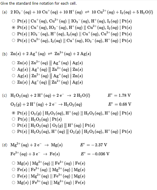 Give The Standard Line Notation For Each Cell A 2 103 Aq 10 Cut Aq 10 Aq 10 Cu2 Aq 12 Aq 5 H2o 1