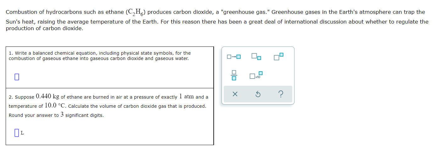 Combustion Of Hydrocarbons Such As Ethane C H Produces Carbon Dioxide A Greenhouse Gas Greenhouse Gases In The Ear 1
