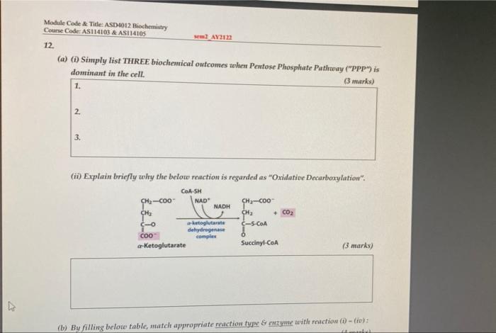 Module Code Title Asd4012 Biochemistry Course Code As114103 Asi14105 May212 12 A 1 Simply List Three Biochemic 1