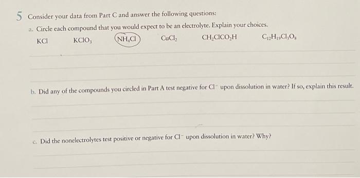 5 Consider Your Data From Part Cand Answer The Following Questions A Circle Each Compound That You Would Expect To Be 1