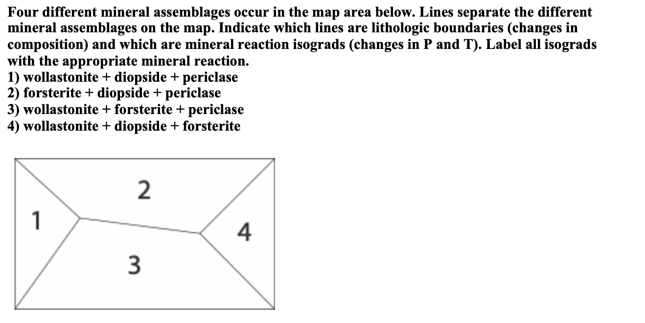 Four Different Mineral Assemblages Occur In The Map Area Below Lines Separate The Different Mineral Assemblages On The 1