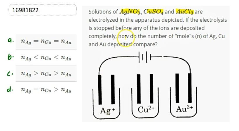 16981822 Solutions Of Agno3 Cuso4 And Aucl3 Are Electrolyzed In The Apparatus Depicted If The Electrolysis Is Stopped 1