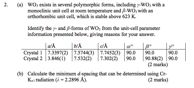2 A Wo3 Exists In Several Polymorphic Forms Including Y Wo3 With A Monoclinic Unit Cell At Room Temperature And B Wo 1