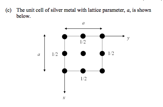 C The Unit Cell Of Silver Metal With Lattice Parameter A Is Shown Below A 1 2 12 1 2 1 2 1 I Calculate The Radi 1