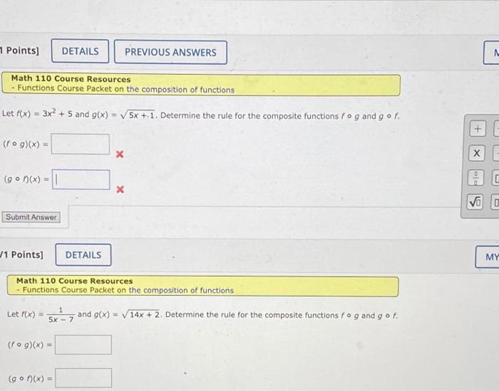 1 Points Details Previous Answers Math 110 Course Resources Functions Course Packet On The Composition Of Functions L 1