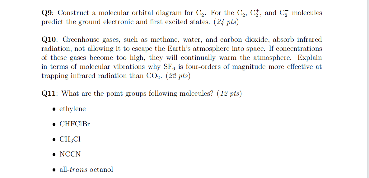 Q9 Construct A Molecular Orbital Diagram For C2 For The C2 C7 And C5 Molecules Predict The Ground Electronic And Fir 1