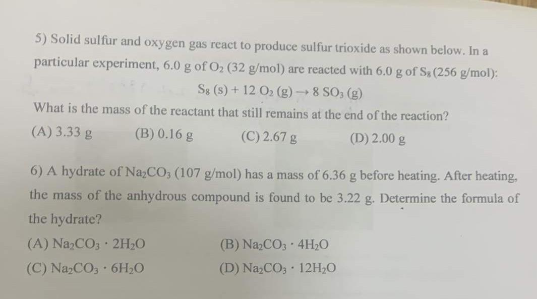 5 Solid Sulfur And Oxygen Gas React To Produce Sulfur Trioxide As Shown Below In A Particular Experiment 6 0 G Of O2 1