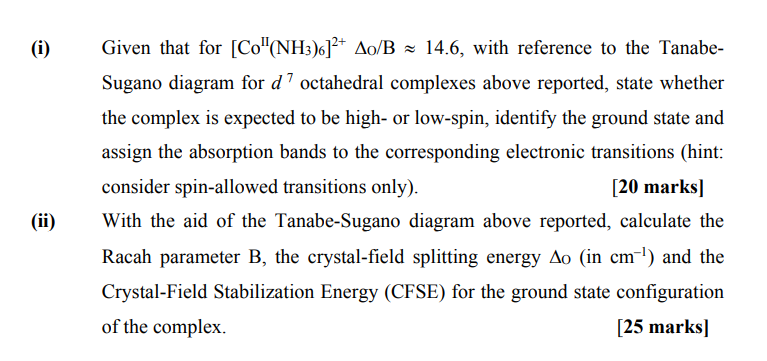 B The Uv Vis Spectrum Of The Doctahedral Complex Ion Co Nh3 6 2 Shows Three Main Absorptions At 1 000 21 485 22 2
