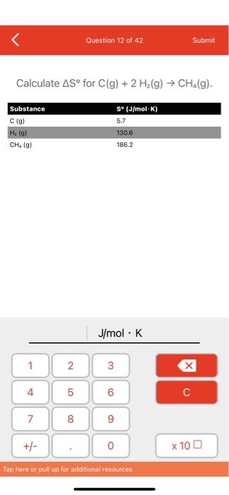 Question 8 Of 42 Submit Using The Provided Table Determine The Molar Enthalpy In Kj Mol For The Reaction 2 K S 2 H 3