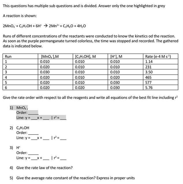 This Questions Has Multiple Sub Questions And Is Divided Answer Only The One Highlighted In Grey A Reaction Is Shown 2 1