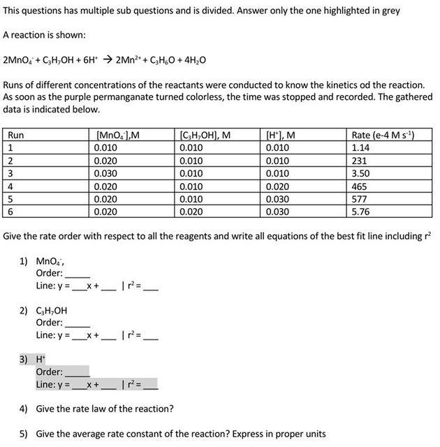 This Questions Has Multiple Sub Questions And Is Divided Answer Only The One Highlighted In Grey A Reaction Is Shown 2 1