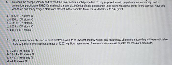 5 To Reach The Escape Velocity And Beyond The Rover Needs A Solid Propellant To My Surprise The Solid Propellant Most 1