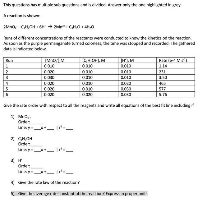This Questions Has Multiple Sub Questions And Is Divided Answer Only The One Highlighted In Grey A Reaction Is Shown 2 1