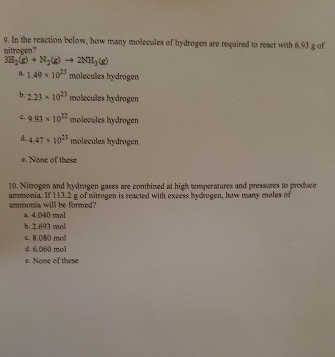 5 Which Of The Following Reaction Mixtures Would Produce The Greatest Amount Of Product Assuming All Went To Completi 2