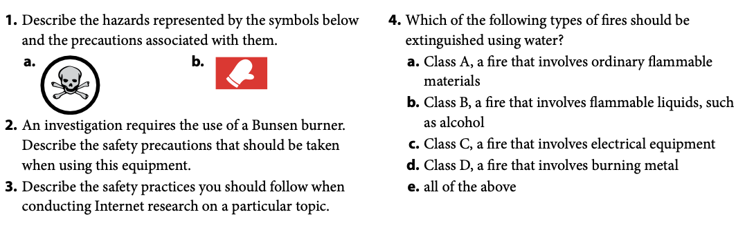 1 Describe The Hazards Represented By The Symbols Below And The Precautions Associated With Them B A 4 Which Of The 1