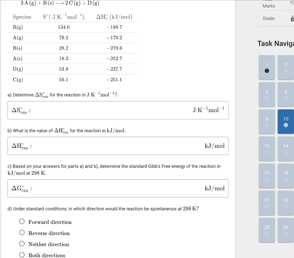 3 A G B S 2 C G D G 10 Marks Species S Jk Moll Ah Kj Mol Grade B G 134 0 188 7 A G 79 2 179 2 Task Nav 1