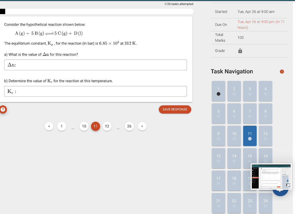 1 26 Tasks Attempted Started Tue Apr 26 At 9 00 Am Consider The Hypothetical Reaction Shown Below Due On Tue Apr 26 A 1