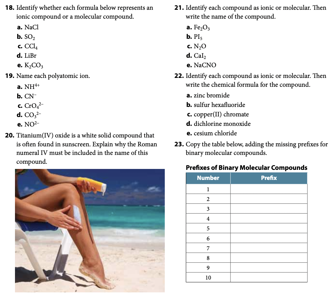 18 Identify Whether Each Formula Below Represents An Ionic Compound Or A Molecular Compound A Nacl B So2 C Cc14 D 1