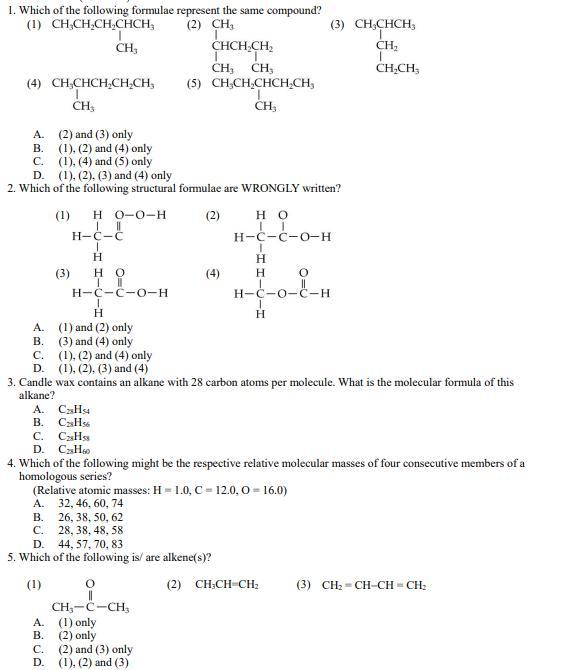 1 1 Which Of The Following Formulae Represent The Same Compound 1 Ch Ch Ch Chch 2 Ch 3 Ch Chch Ch Chch Ch Ch C 1