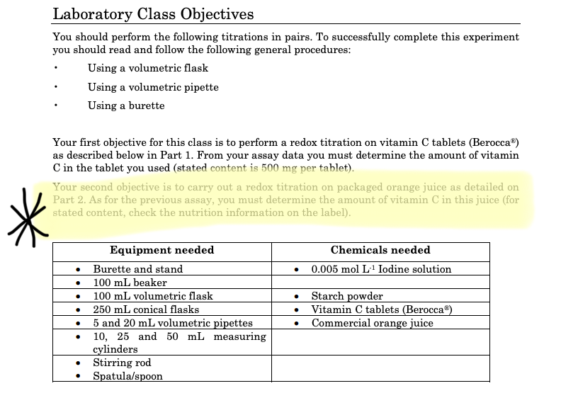 Laboratory Class Objectives You Should Perform The Following Titrations In Pairs To Successfully Complete This Experime 1