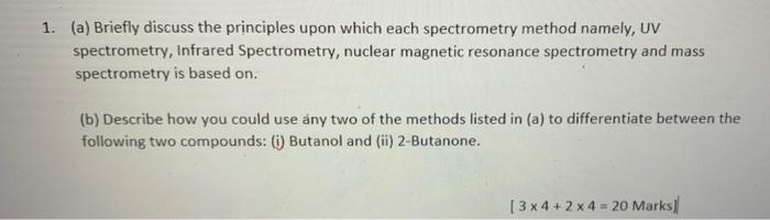 1 A Briefly Discuss The Principles Upon Which Each Spectrometry Method Namely Uv Spectrometry Infrared Spectrometry 1