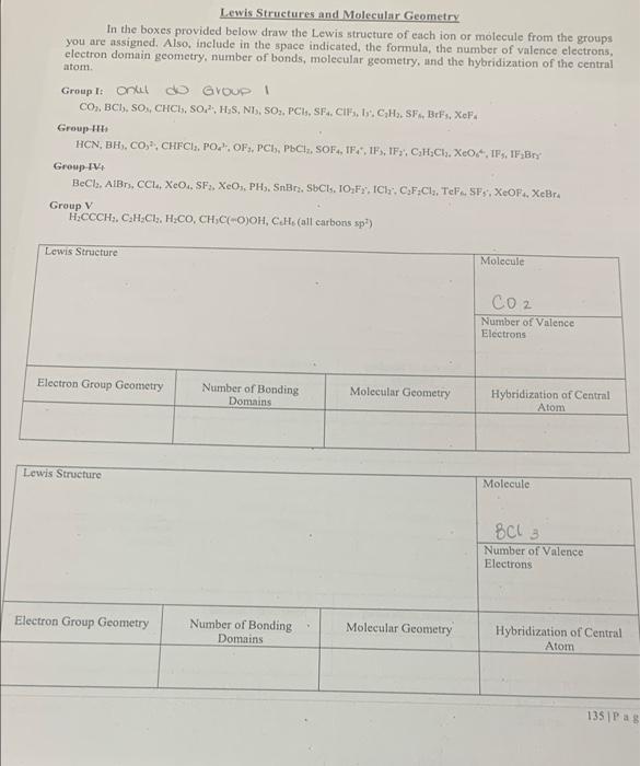 Lewis Structures And Molecular Geometry In The Boxes Provided Below Draw The Lewis Structure Of Each Ion Or Molecule Fro 1