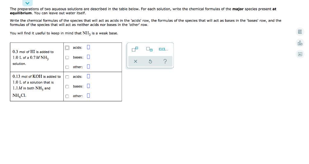 The Preparations Of Two Aqueous Solutions Are Described In The Table Below For Each Solution Write The Chemical Formul 1