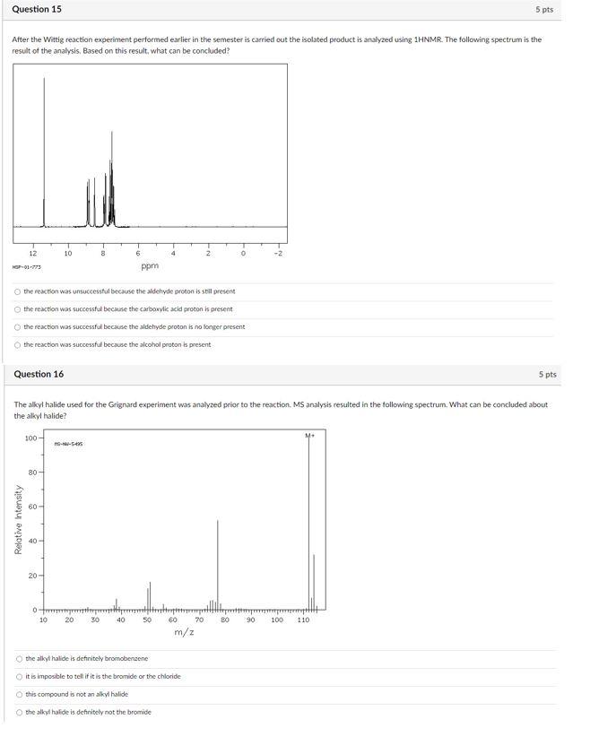 Question 15 5 Pts After The Wittig Reaction Experiment Performed Earlier In The Semester Is Carried Out The Isolated Pro 1
