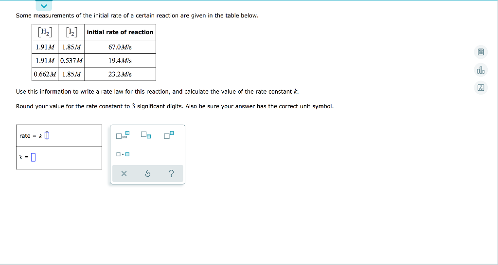 Some Measurements Of The Initial Rate Of A Certain Reaction Are Given In The Table Below H2 12 Initial Rate Of Reac 1