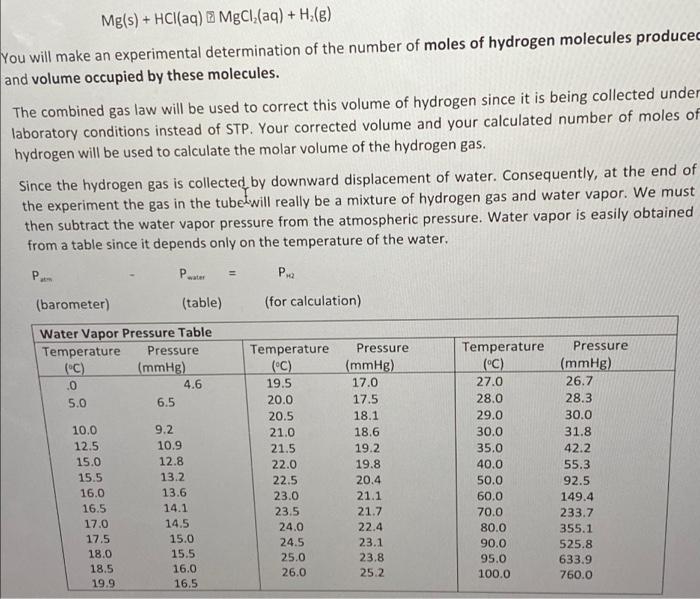 Ata I Calculate The Number Of Moles Of Magnesium Calculate How Many Moles Of Hydrogen You Would Predict To End Up With 2