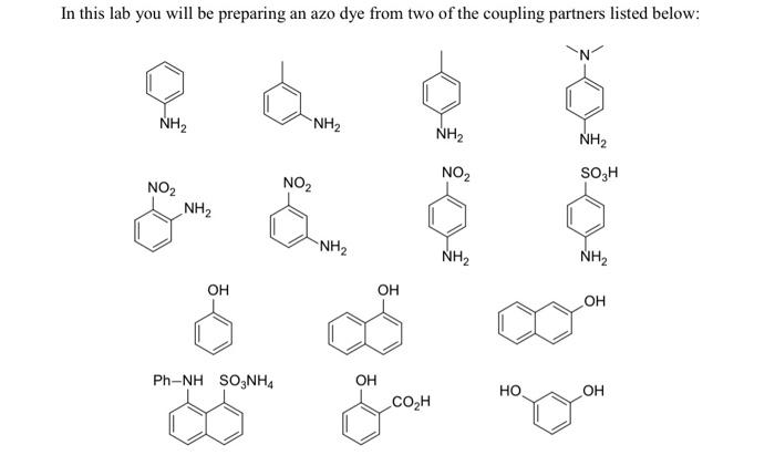 Experiment 14 Azo Dye Name Ta Pre Lab Questions 1 Using Para Red As A Reference What Would The Coupling Partners Be 2
