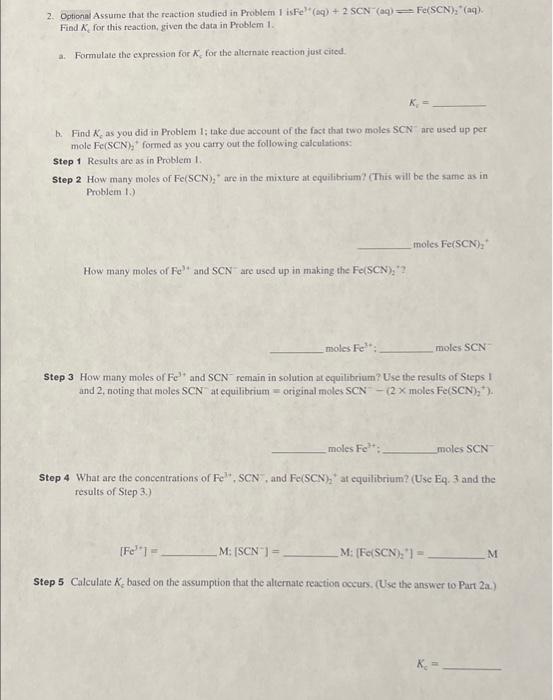 Advance Study Assignment Determination Of The Equilibrium Constant For A Chemical Reaction 1 A Student Mixes 5 00 Ml 2 2
