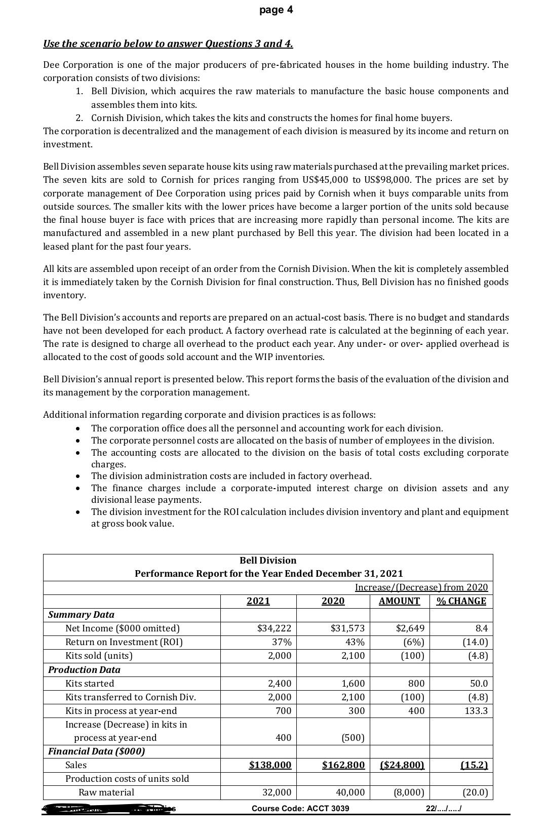 Page 4 Use The Scenario Below To Answer Questions 3 And 4 Dee Corporation Is One Of The Major Producers Of Pre Fabricat 1