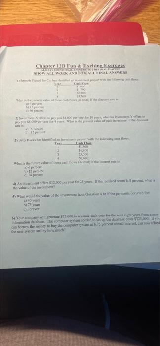Chapter 12b Fun Exciting Exercises Alaysialtas Show All Work And Box All Final Answers Shaved Yor 50 53 00 100 When Pe 1