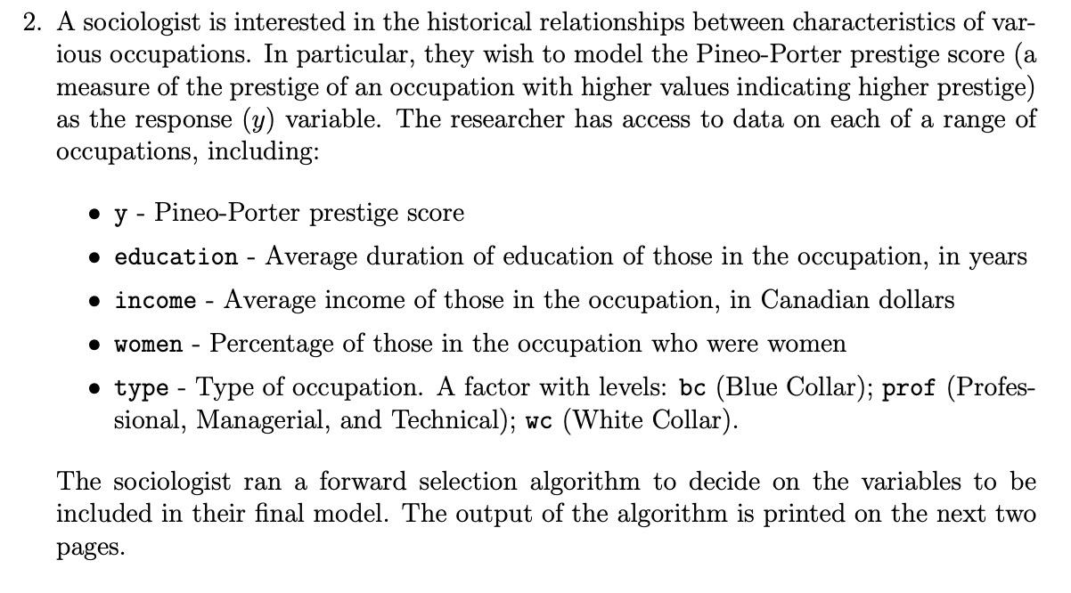 2 A Sociologist Is Interested In The Historical Relationships Between Characteristics Of Var Ious Occupations In Part 1