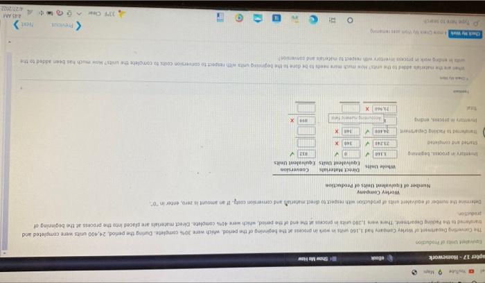 Me O Mam Apter 17 Homework Ook Show Me How Fourt Of Production The Coming Devartment Of Worley Company Had 1 200 Rits 1