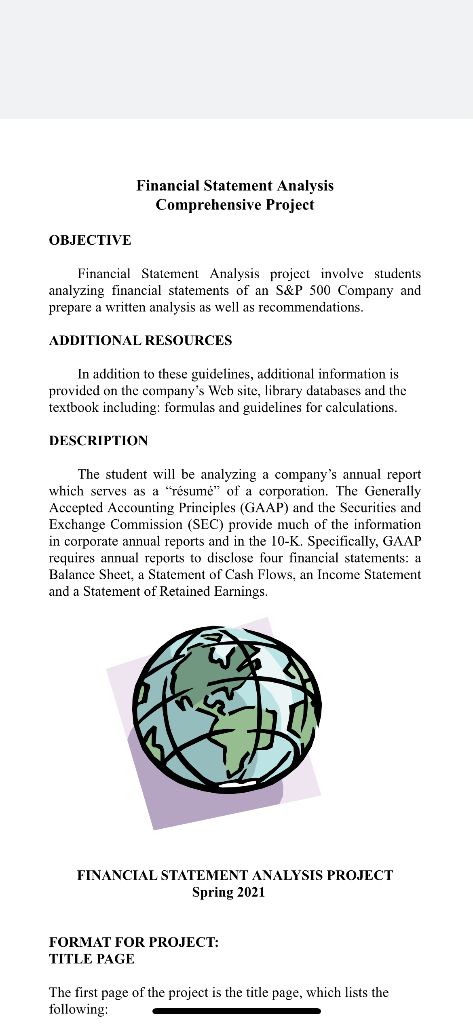 Financial Statement Analysis Comprehensive Project Objective Financial Statement Analysis Project Involve Students Analy 1