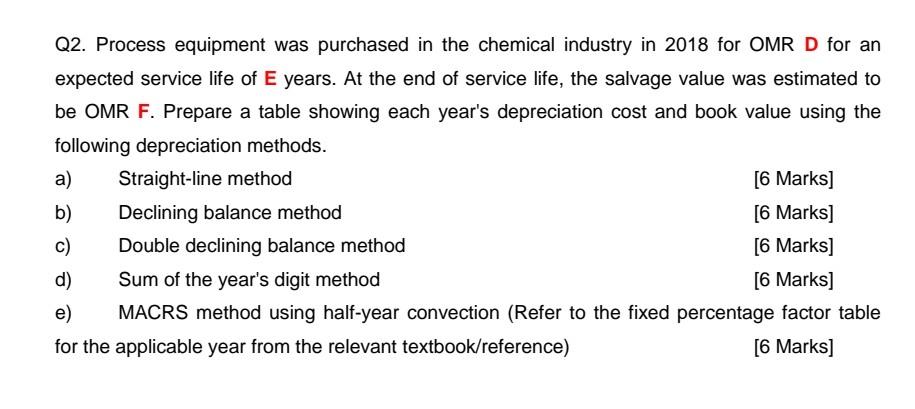 Q2 Process Equipment Was Purchased In The Chemical Industry In 2018 For Omr D For An Expected Service Life Of E Years 1