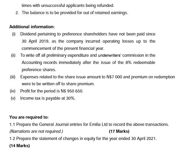 Question 1 31 Marks On 30 April 2020 Emilia Ltd Had These Balances In Their Records 700 000 300 000 45 000 150 000 O 2