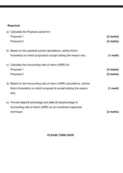 Question 3 18 Marks Kenia Kosmetics Is Considering A New Project There Are Proposals And Only One Can Be Copied Each N 6