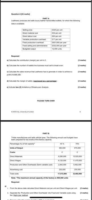 Question 424 Marks Parta Leather Products And Is Wory Leather Handcrated For Which The Lang Data Iste Selling Price Dire 1