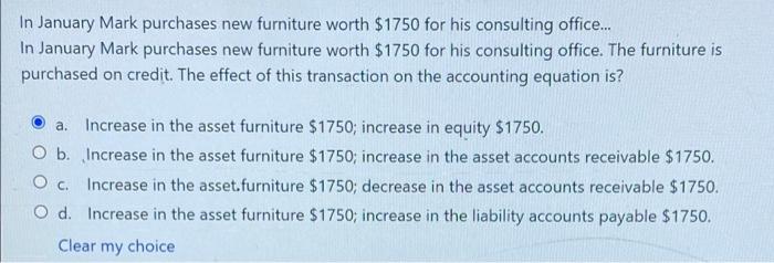 In January Mark Purchases New Furniture Worth 1750 For His Consulting Office In January Mark Purchases New Furniture 1