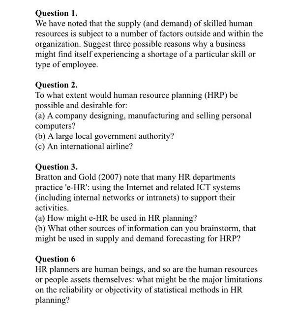 Question 1 We Have Noted That The Supply And Demand Of Skilled Human Resources Is Subject To A Number Of Factors Outs 1