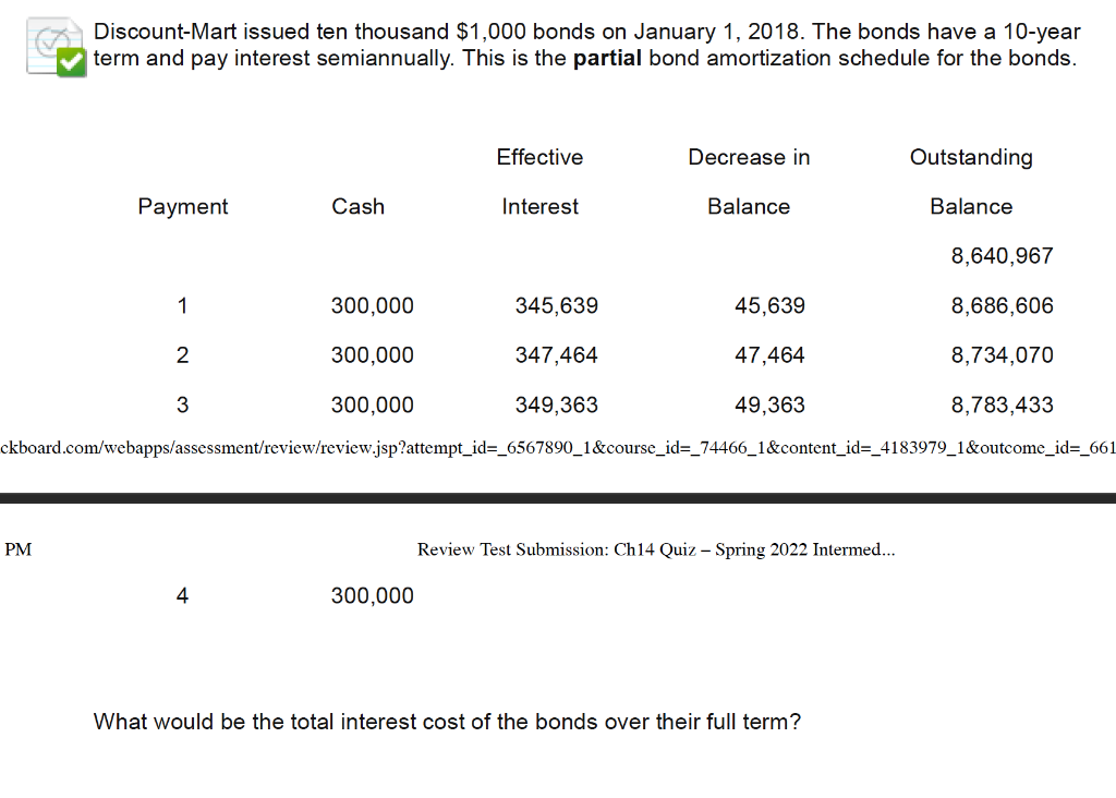 Discount Mart Issued Ten Thousand 1 000 Bonds On January 1 2018 The Bonds Have A 10 Year Term And Pay Interest Semian 1